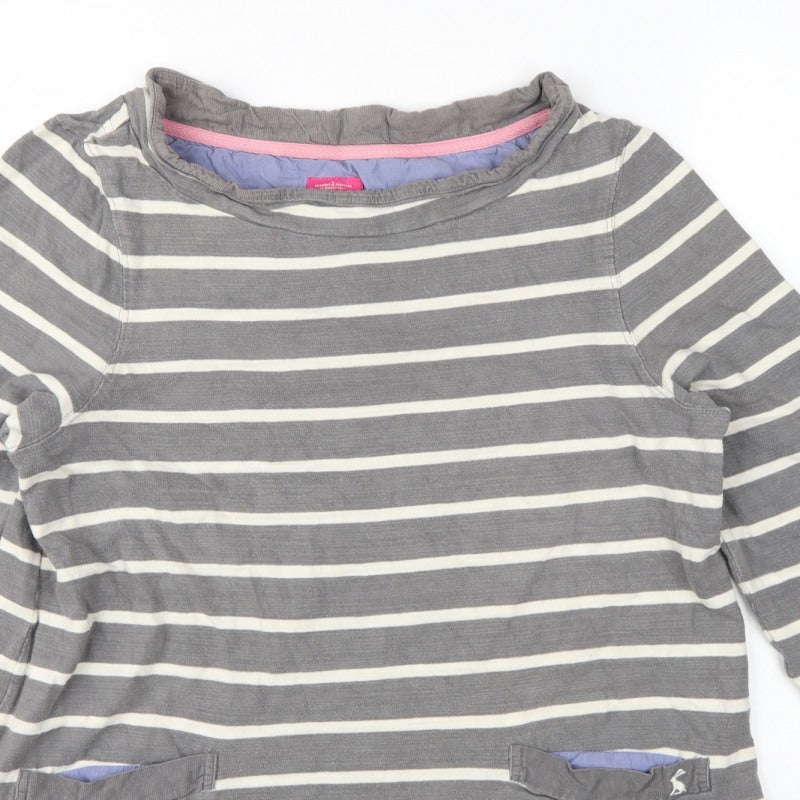Joules Women’s Grey Stripe Cotton Pullover Sweatshirt UK 14 Pockets
