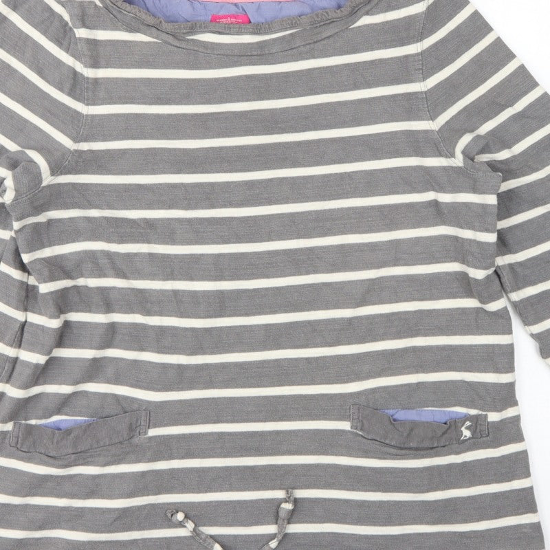 Joules Women’s Grey Stripe Cotton Pullover Sweatshirt UK 14 Pockets
