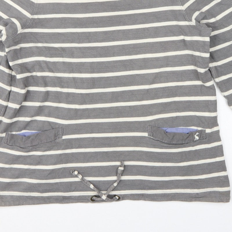 Joules Women’s Grey Stripe Cotton Pullover Sweatshirt UK 14 Pockets