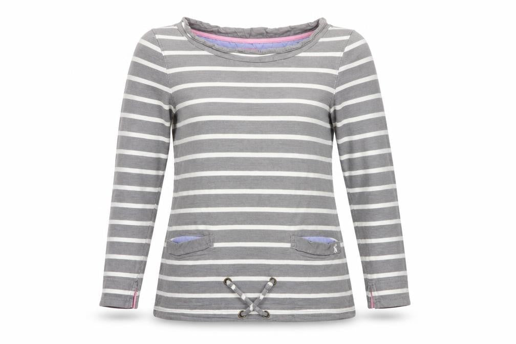 Joules Women’s Grey Stripe Cotton Pullover Sweatshirt UK 14 Pockets