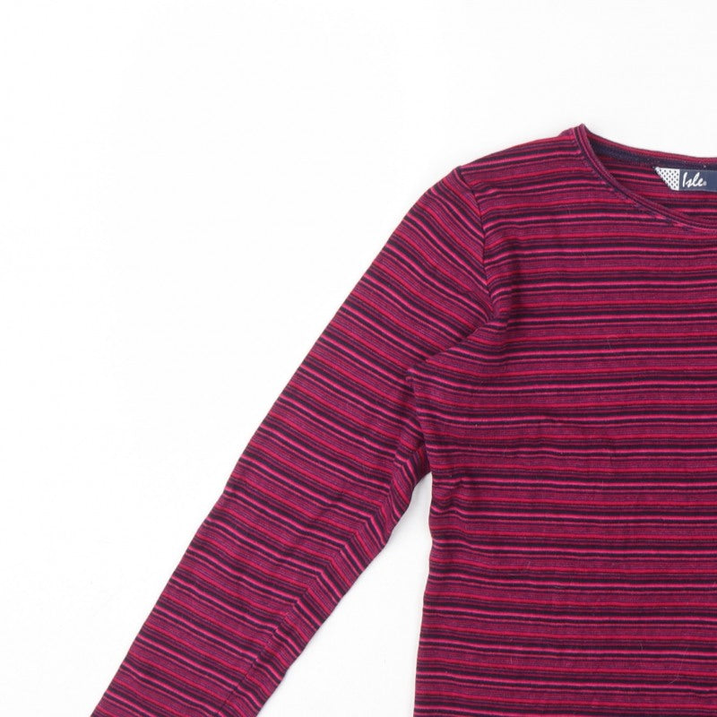Isle Women’s Pink Blue Stripe Cotton Raglan Long Sleeve T-Shirt UK 10-12