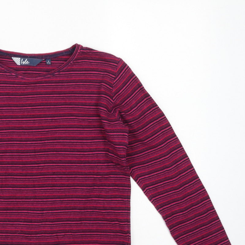 Isle Women’s Pink Blue Stripe Cotton Raglan Long Sleeve T-Shirt UK 10-12