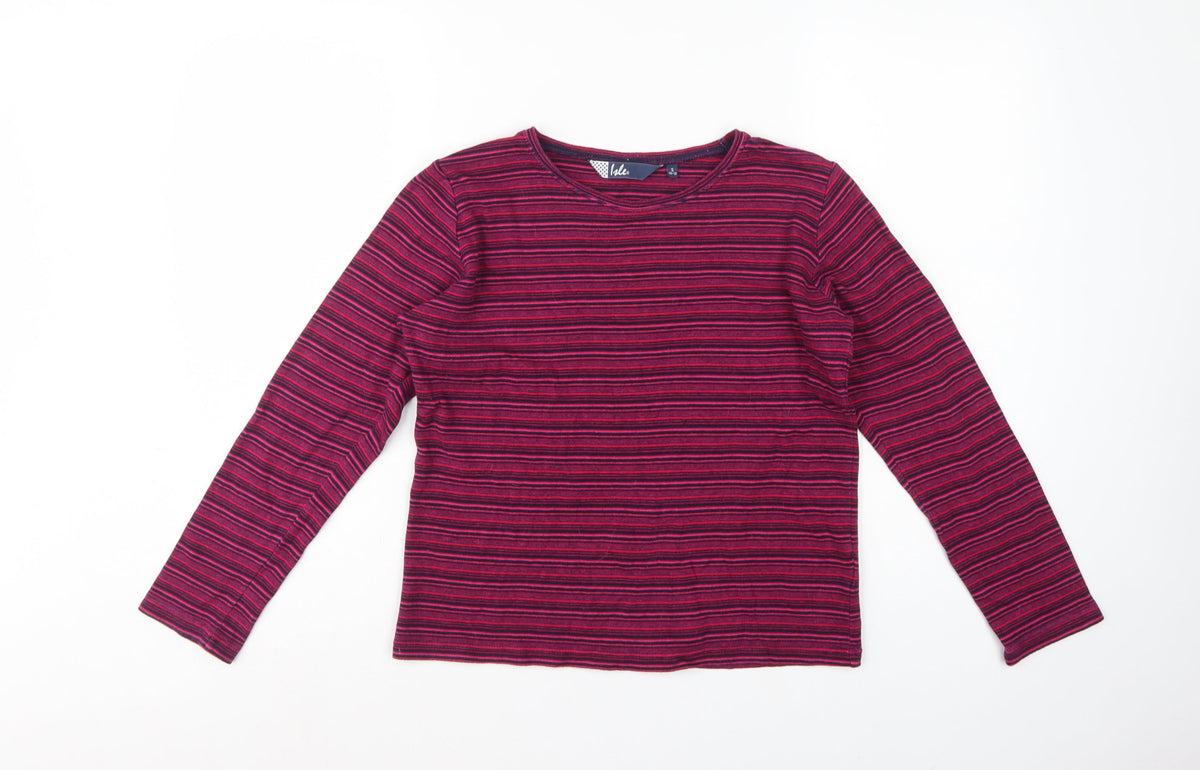 Isle Women’s Pink Blue Stripe Cotton Raglan Long Sleeve T-Shirt UK 10-12