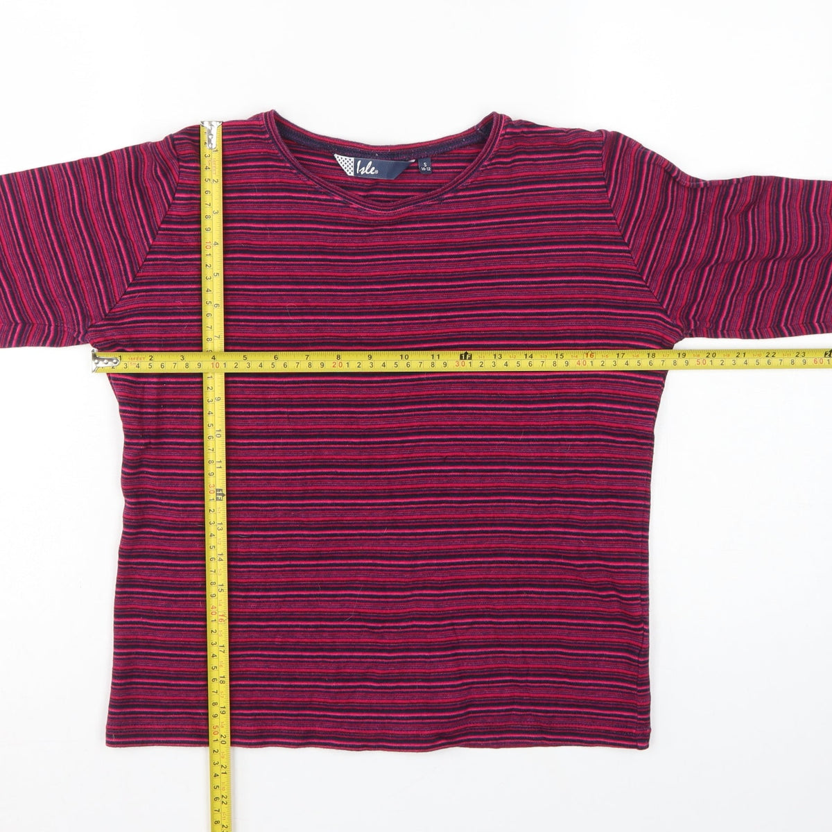 Isle Women’s Pink Blue Stripe Cotton Raglan Long Sleeve T-Shirt UK 10-12