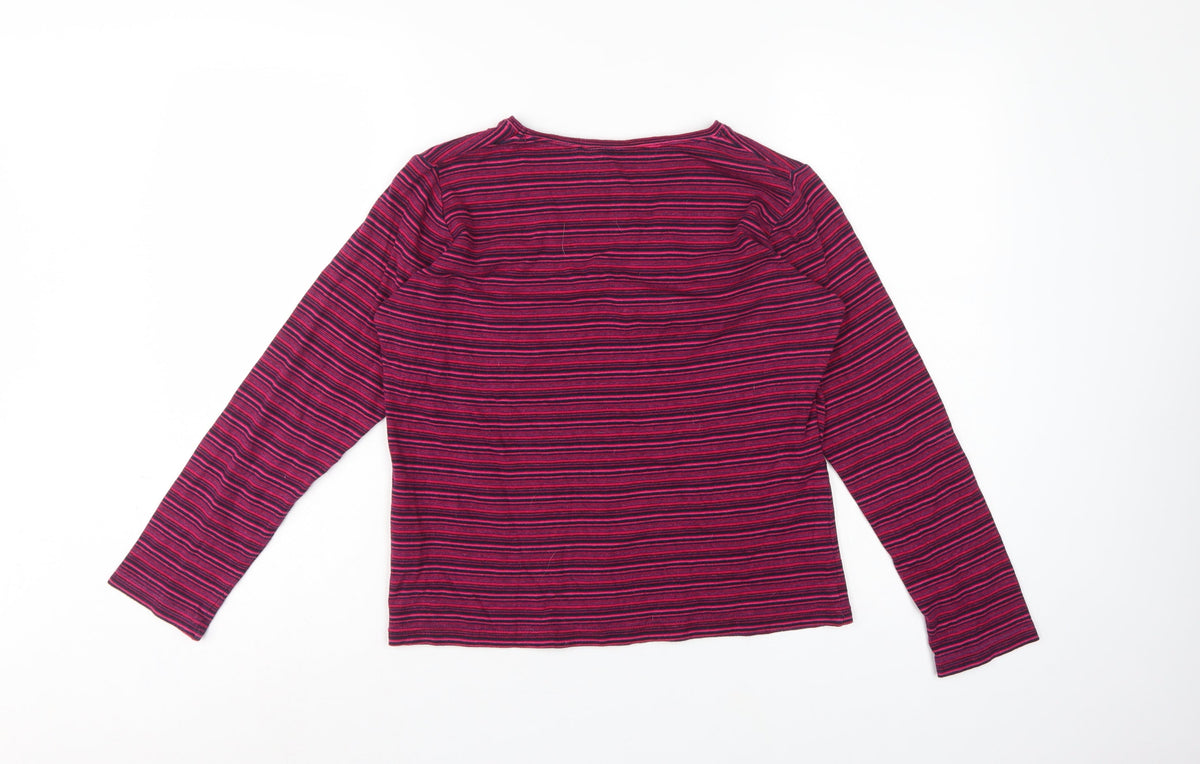 Isle Women’s Pink Blue Stripe Cotton Raglan Long Sleeve T-Shirt UK 10-12