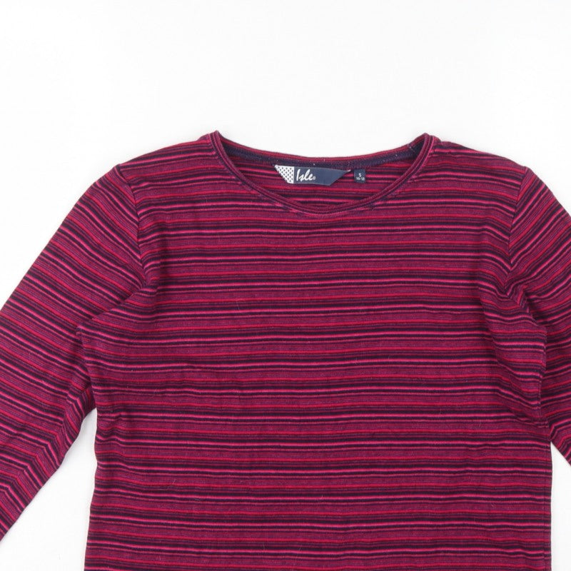 Isle Women’s Pink Blue Stripe Cotton Raglan Long Sleeve T-Shirt UK 10-12