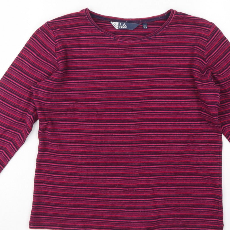 Isle Women’s Pink Blue Stripe Cotton Raglan Long Sleeve T-Shirt UK 10-12