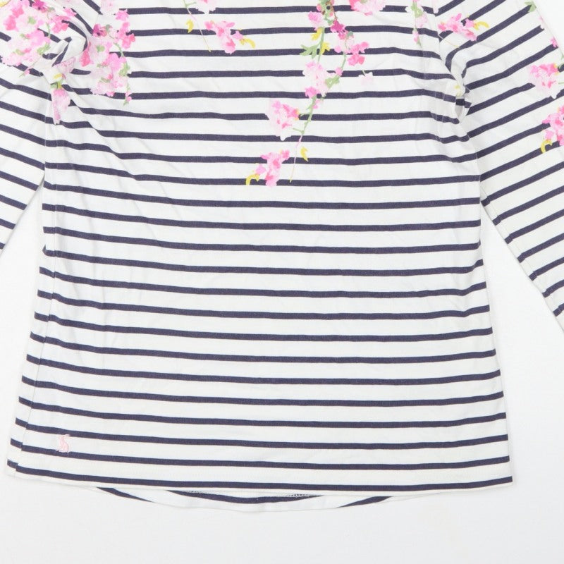 Joules Women Multicoloured UK 8 Floral Striped Cotton Long Sleeve T-Shirt