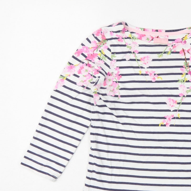Joules Women Multicoloured UK 8 Floral Striped Cotton Long Sleeve T-Shirt