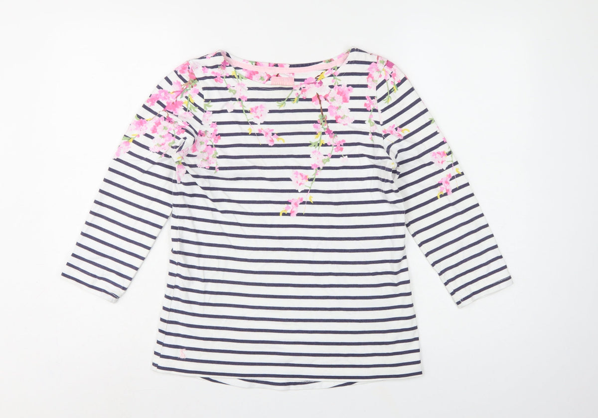 Joules Women Multicoloured UK 8 Floral Striped Cotton Long Sleeve T-Shirt