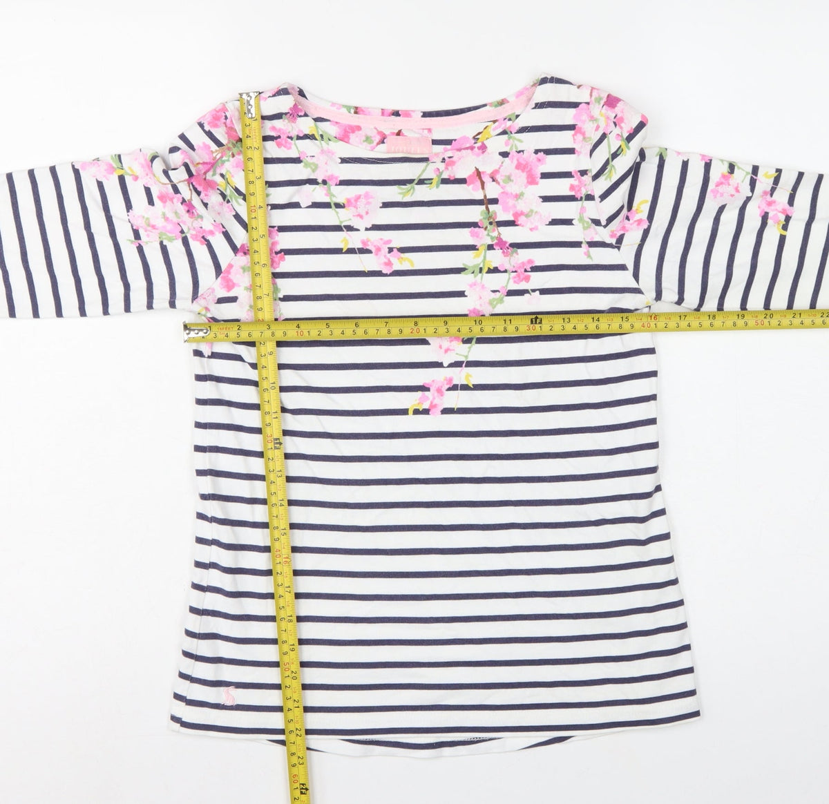 Joules Women Multicoloured UK 8 Floral Striped Cotton Long Sleeve T-Shirt