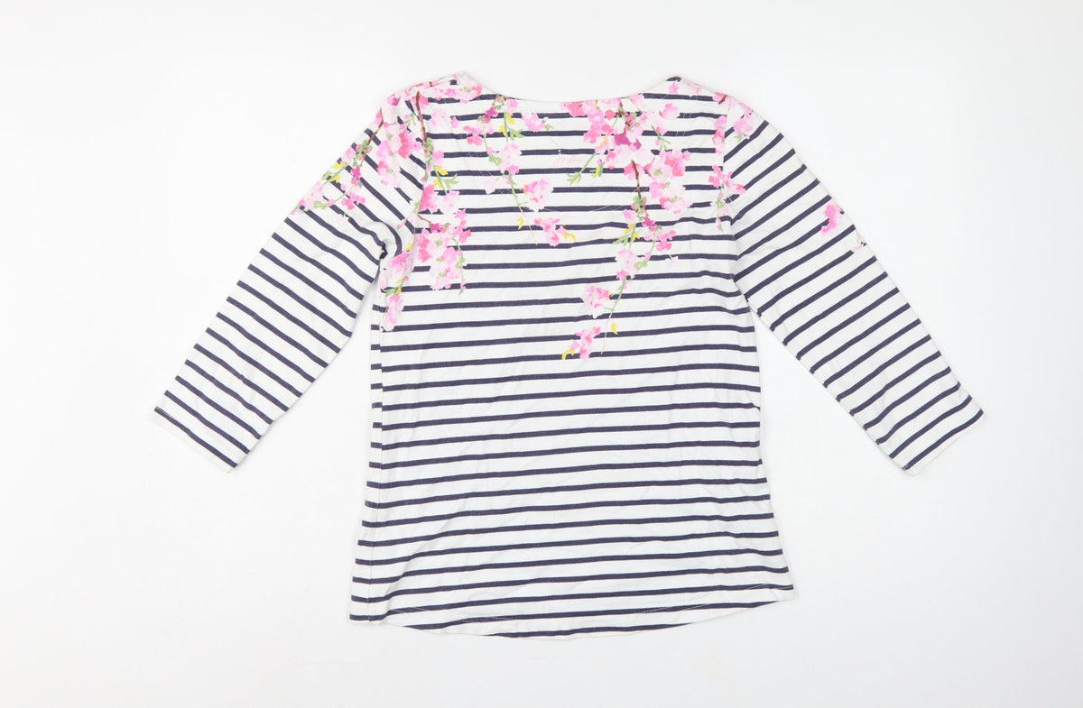 Joules Women Multicoloured UK 8 Floral Striped Cotton Long Sleeve T-Shirt