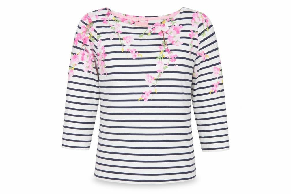 Joules Women Multicoloured UK 8 Floral Striped Cotton Long Sleeve T-Shirt