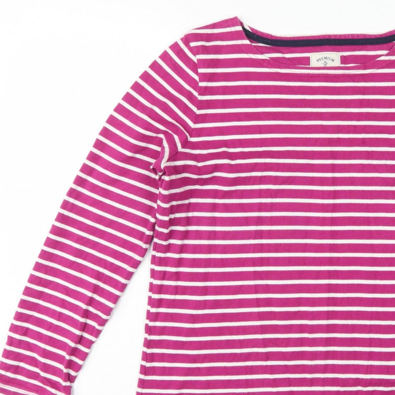 Joules Women Pink White Striped UK 16 Basic Boat Neck Long Sleeve T-Shirt