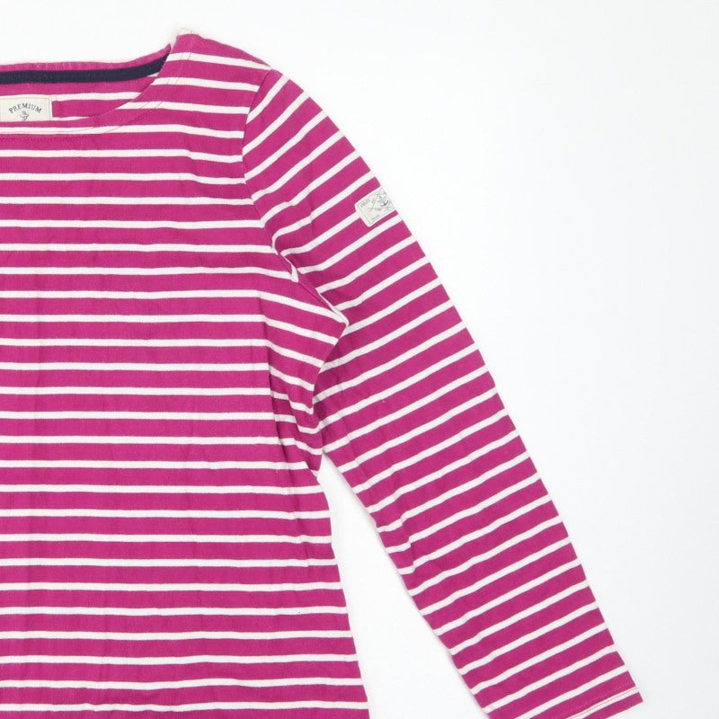 Joules Women Pink White Striped UK 16 Basic Boat Neck Long Sleeve T-Shirt