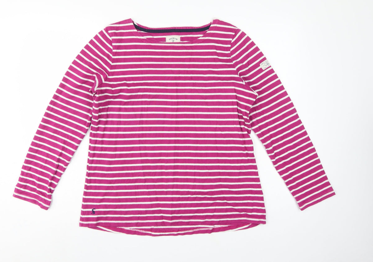 Joules Women Pink White Striped UK 16 Basic Boat Neck Long Sleeve T-Shirt