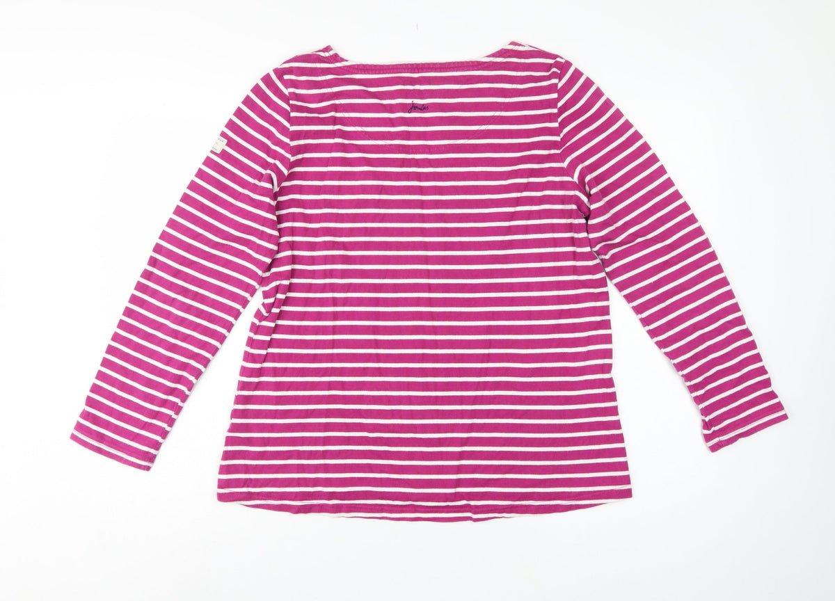 Joules Women Pink White Striped UK 16 Basic Boat Neck Long Sleeve T-Shirt