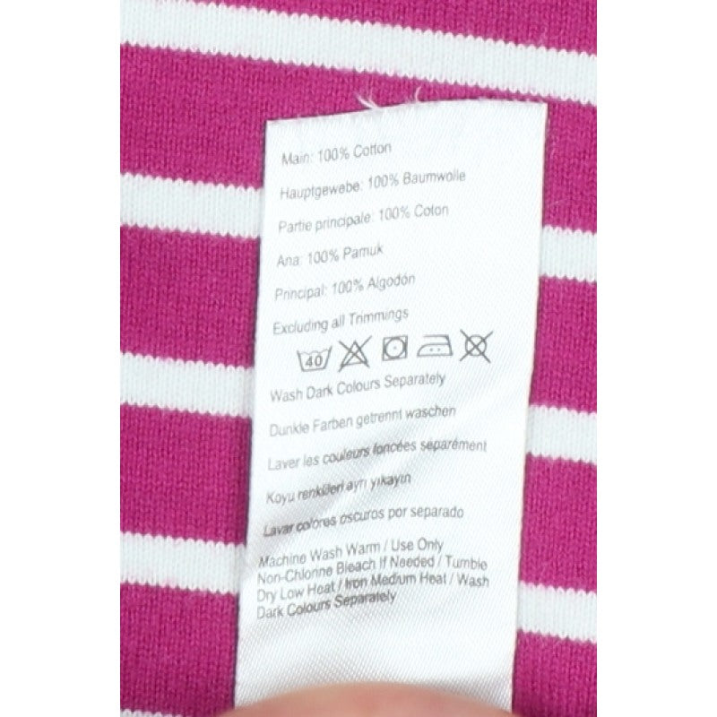 Joules Women Pink White Striped UK 16 Basic Boat Neck Long Sleeve T-Shirt