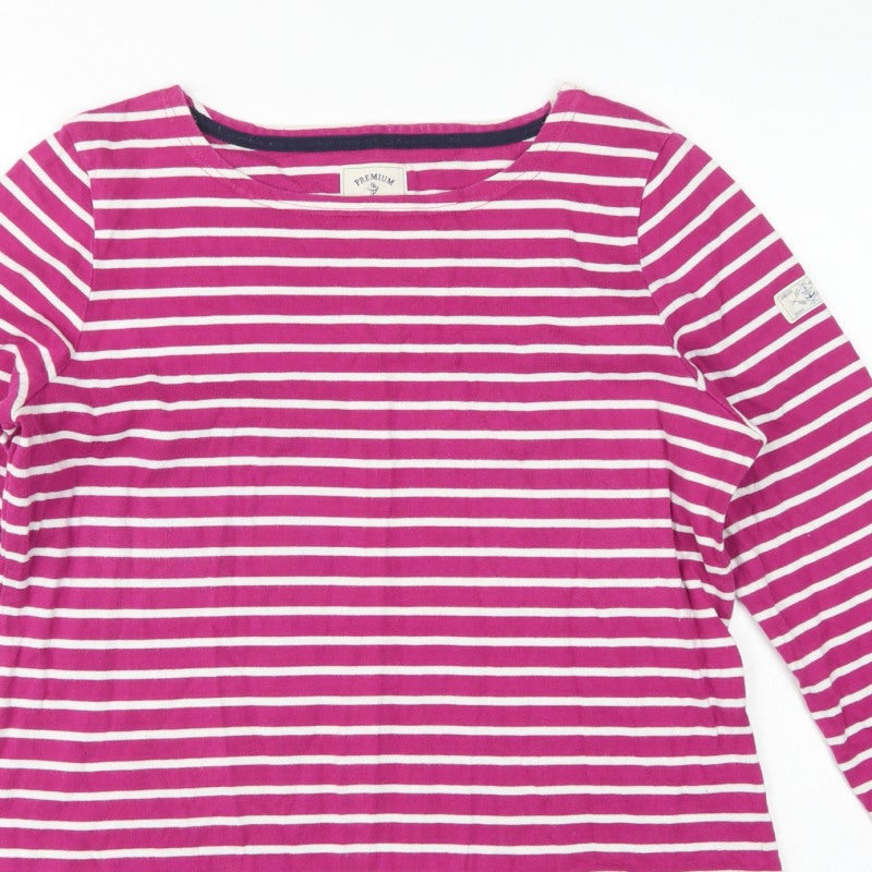 Joules Women Pink White Striped UK 16 Basic Boat Neck Long Sleeve T-Shirt