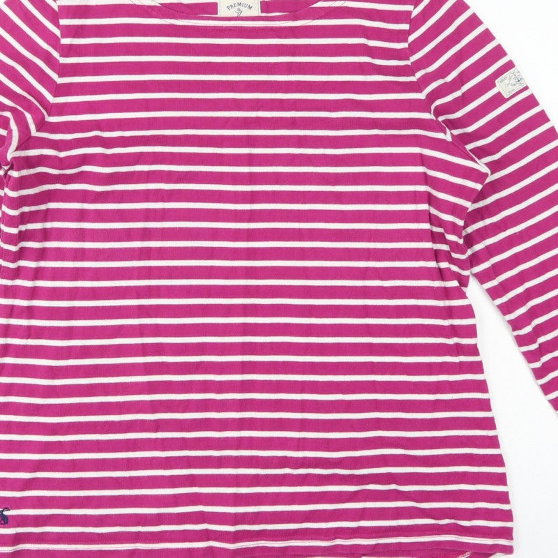 Joules Women Pink White Striped UK 16 Basic Boat Neck Long Sleeve T-Shirt