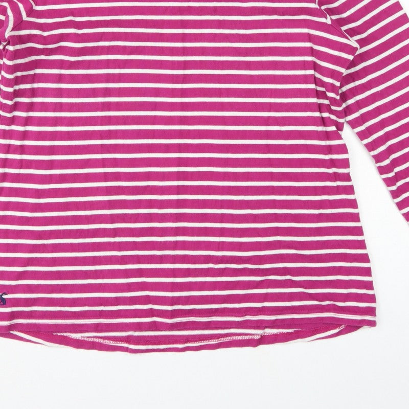 Joules Women Pink White Striped UK 16 Basic Boat Neck Long Sleeve T-Shirt