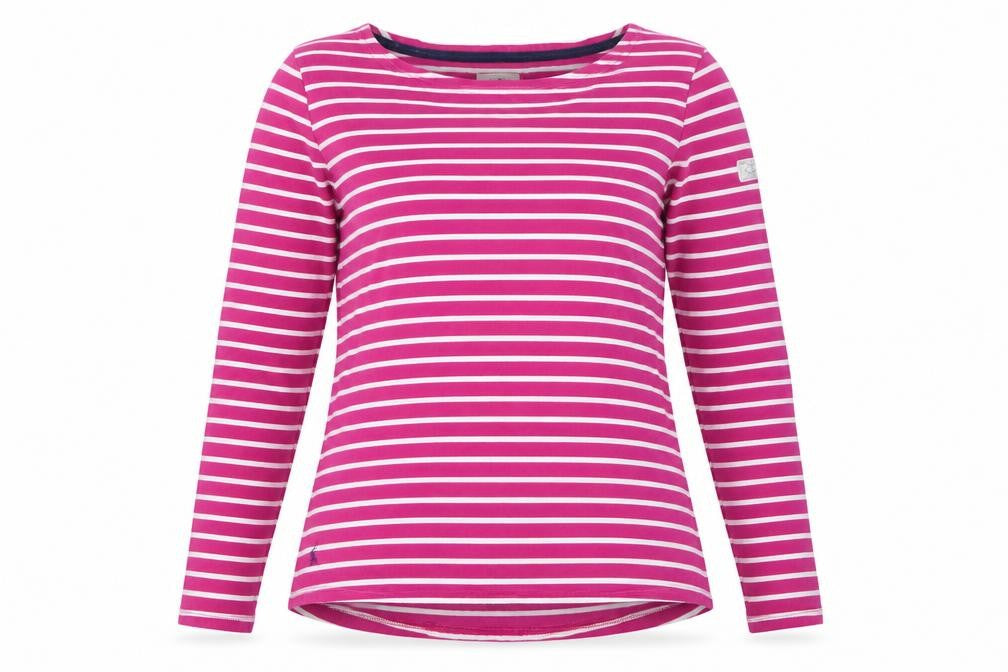Joules Women Pink White Striped UK 16 Basic Boat Neck Long Sleeve T-Shirt