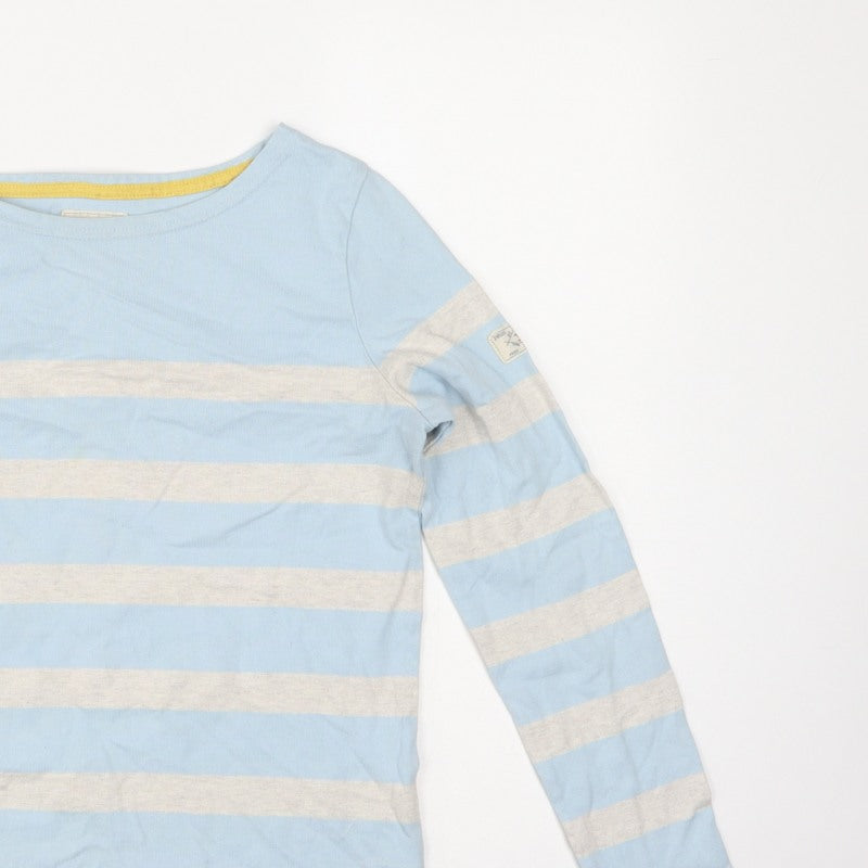 Joules Women Blue Grey Stripe Basic Cotton Jersey Long Sleeve T-Shirt UK 8