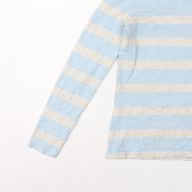Joules Women Blue Grey Stripe Basic Cotton Jersey Long Sleeve T-Shirt UK 8