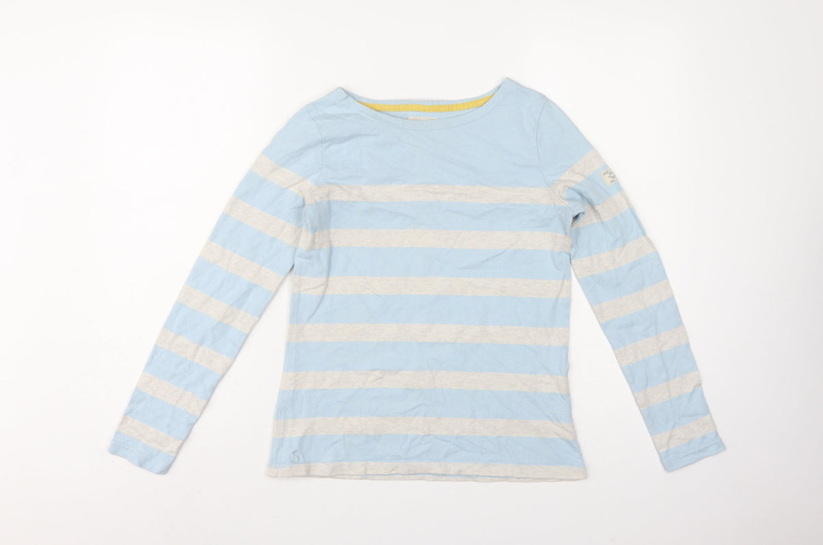 Joules Women Blue Grey Stripe Basic Cotton Jersey Long Sleeve T-Shirt UK 8