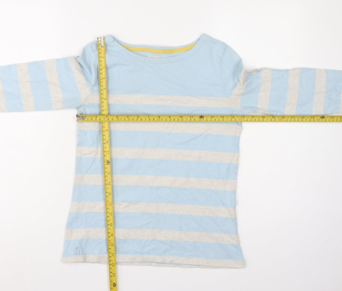 Joules Women Blue Grey Stripe Basic Cotton Jersey Long Sleeve T-Shirt UK 8