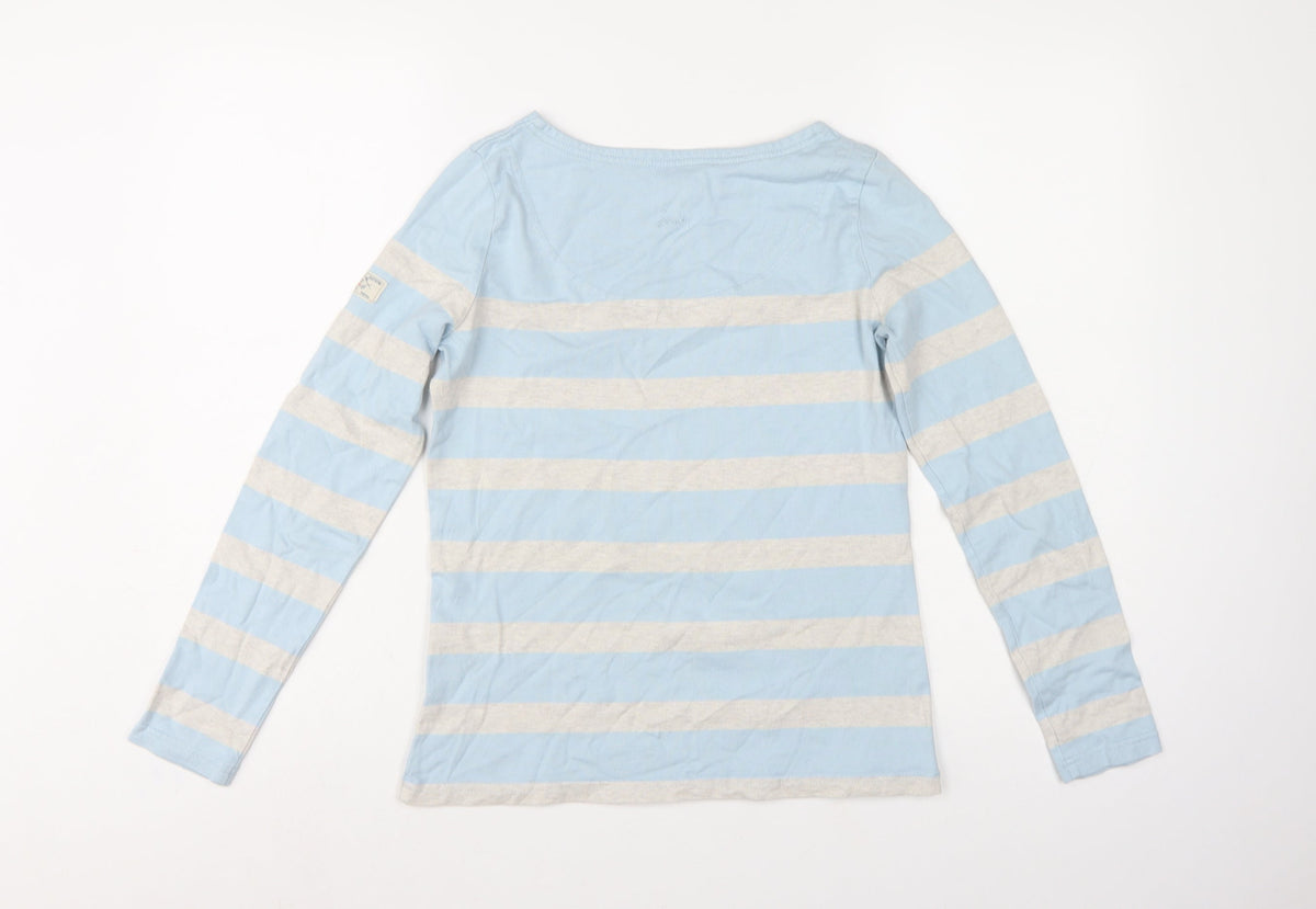 Joules Women Blue Grey Stripe Basic Cotton Jersey Long Sleeve T-Shirt UK 8