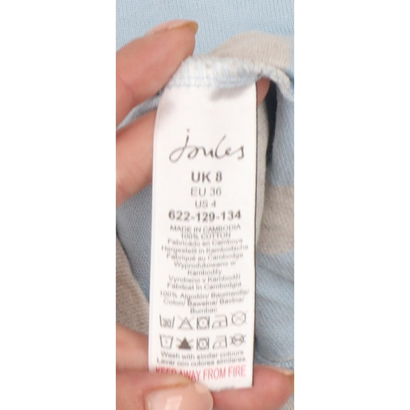 Joules Women Blue Grey Stripe Basic Cotton Jersey Long Sleeve T-Shirt UK 8