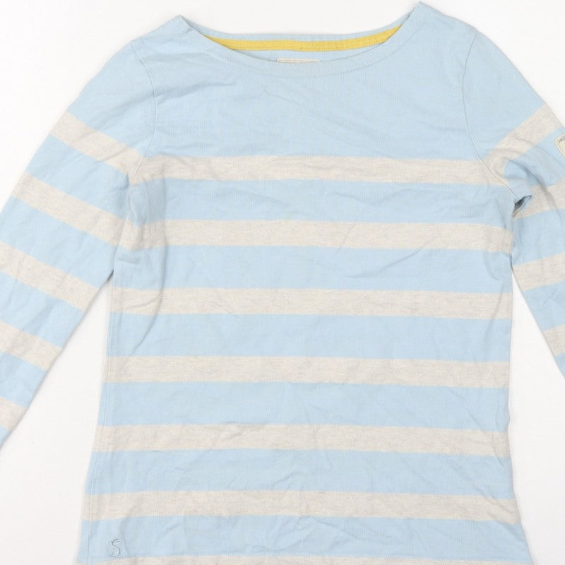 Joules Women Blue Grey Stripe Basic Cotton Jersey Long Sleeve T-Shirt UK 8