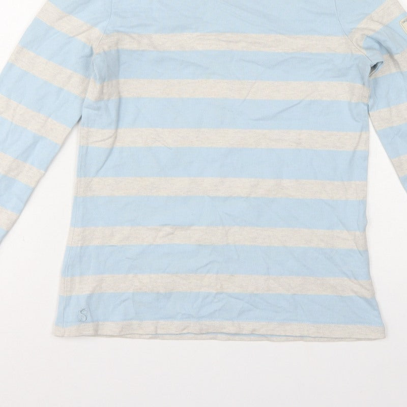 Joules Women Blue Grey Stripe Basic Cotton Jersey Long Sleeve T-Shirt UK 8
