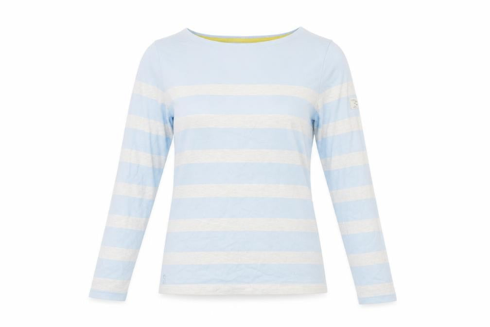 Joules Women Blue Grey Stripe Basic Cotton Jersey Long Sleeve T-Shirt UK 8