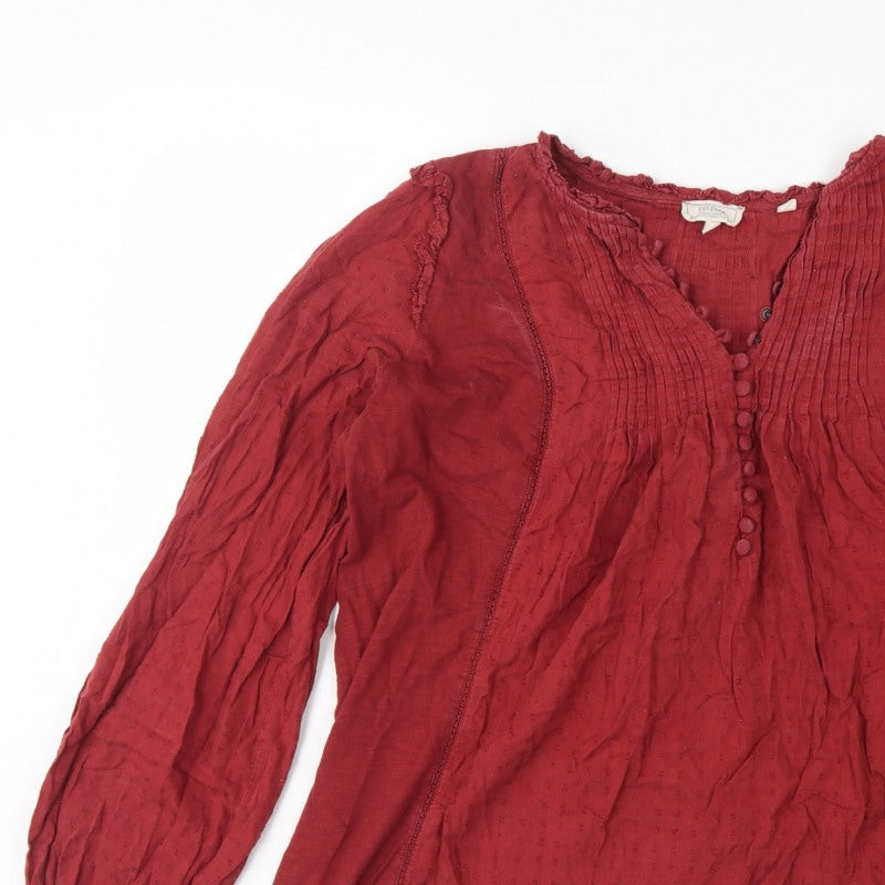 FatFace Women's Red UK 14 Cotton Pintuck Button Tunic Blouse