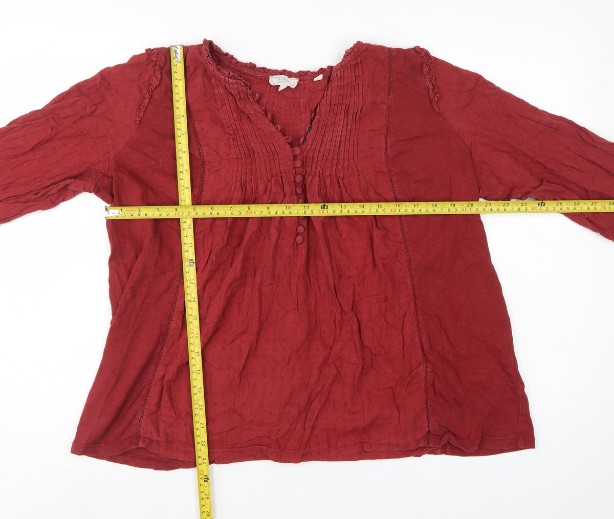 FatFace Women's Red UK 14 Cotton Pintuck Button Tunic Blouse