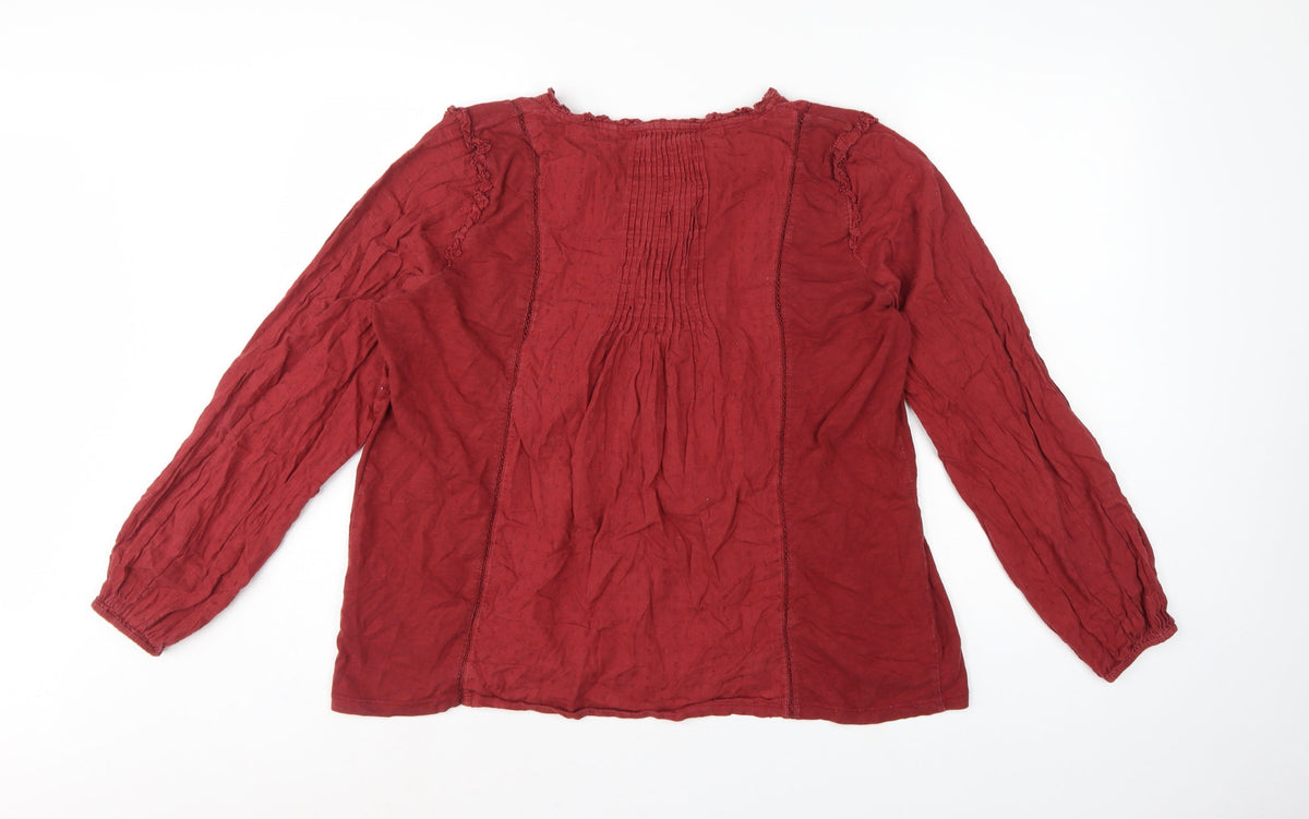 FatFace Women's Red UK 14 Cotton Pintuck Button Tunic Blouse