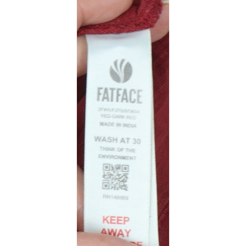 FatFace Women's Red UK 14 Cotton Pintuck Button Tunic Blouse