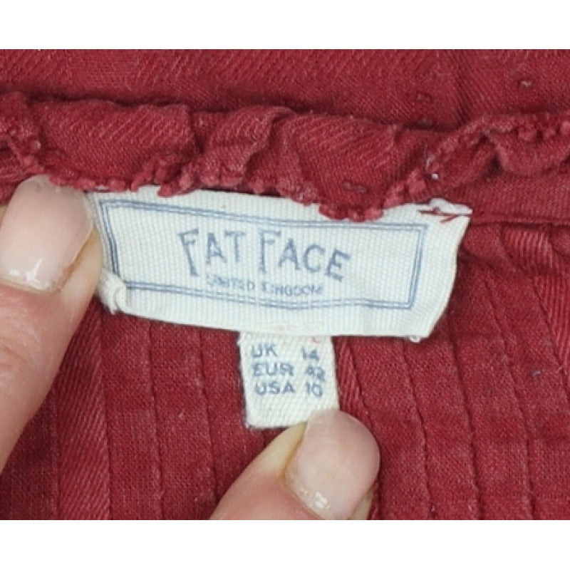 FatFace Women's Red UK 14 Cotton Pintuck Button Tunic Blouse