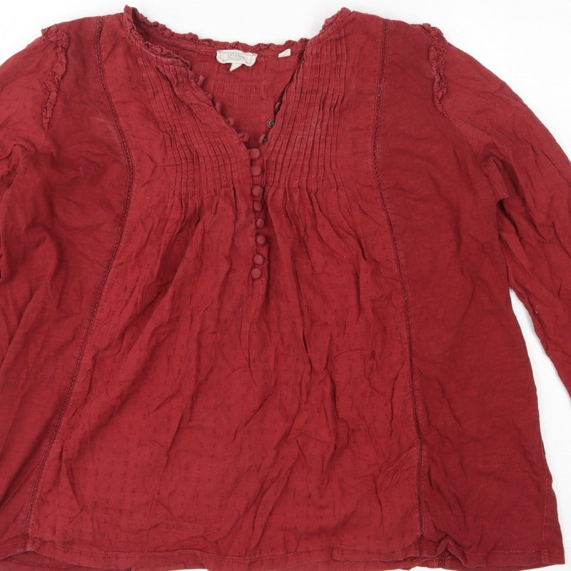 FatFace Women's Red UK 14 Cotton Pintuck Button Tunic Blouse