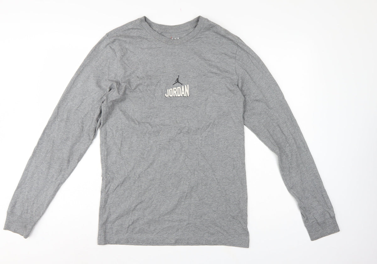 Jordan Men's Grey S Long Sleeve Graphic Logo Sports T-Shirt