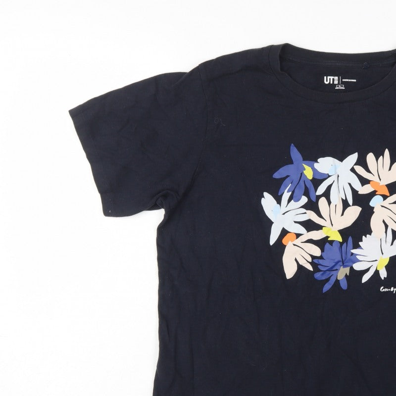 Uniqlo UT Women Black L Cassie Byrnes Floral Cotton Graphic T-Shirt