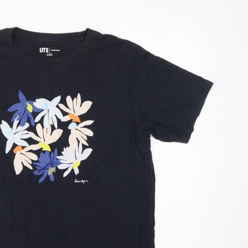 Uniqlo UT Women Black L Cassie Byrnes Floral Cotton Graphic T-Shirt