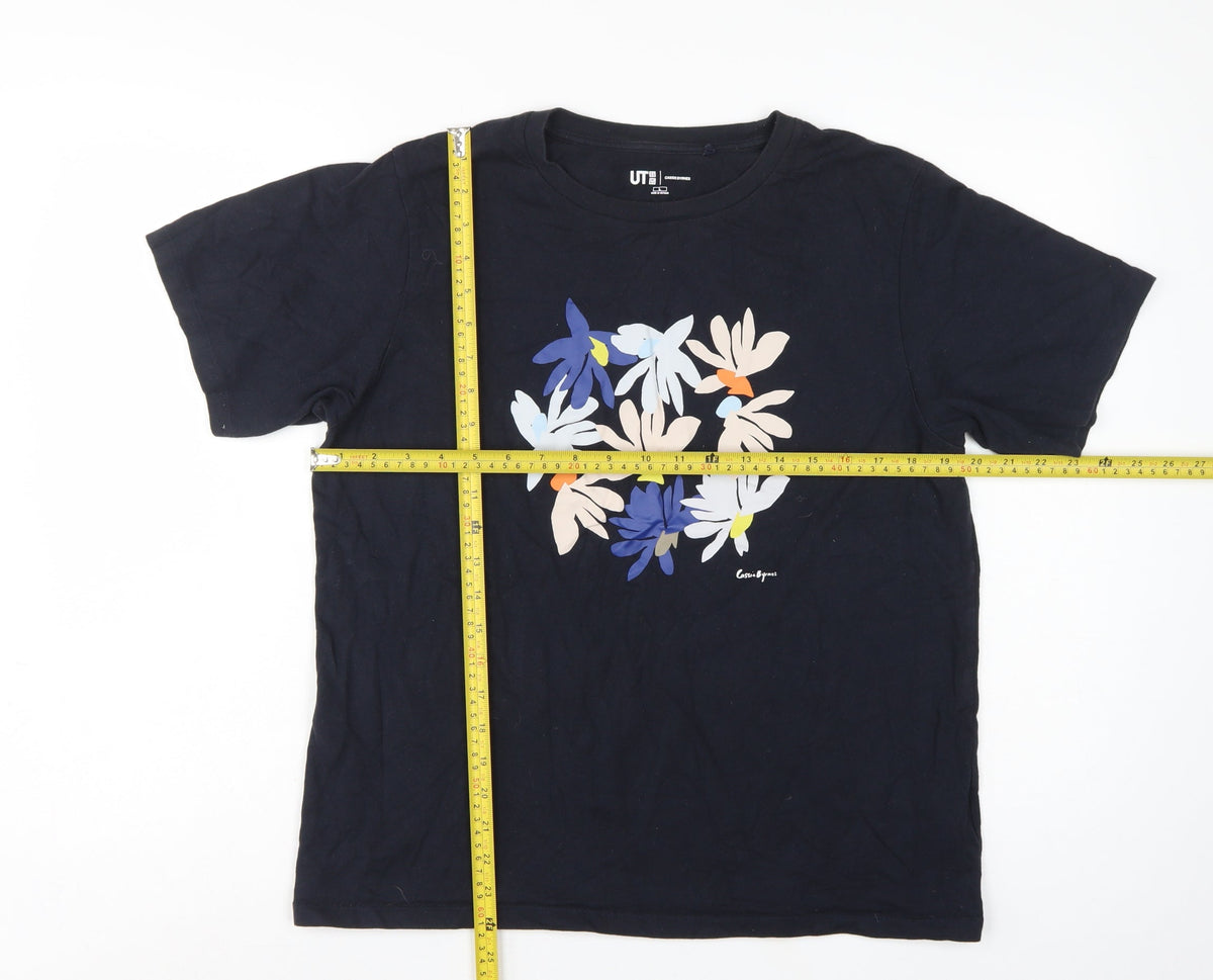 Uniqlo UT Women Black L Cassie Byrnes Floral Cotton Graphic T-Shirt