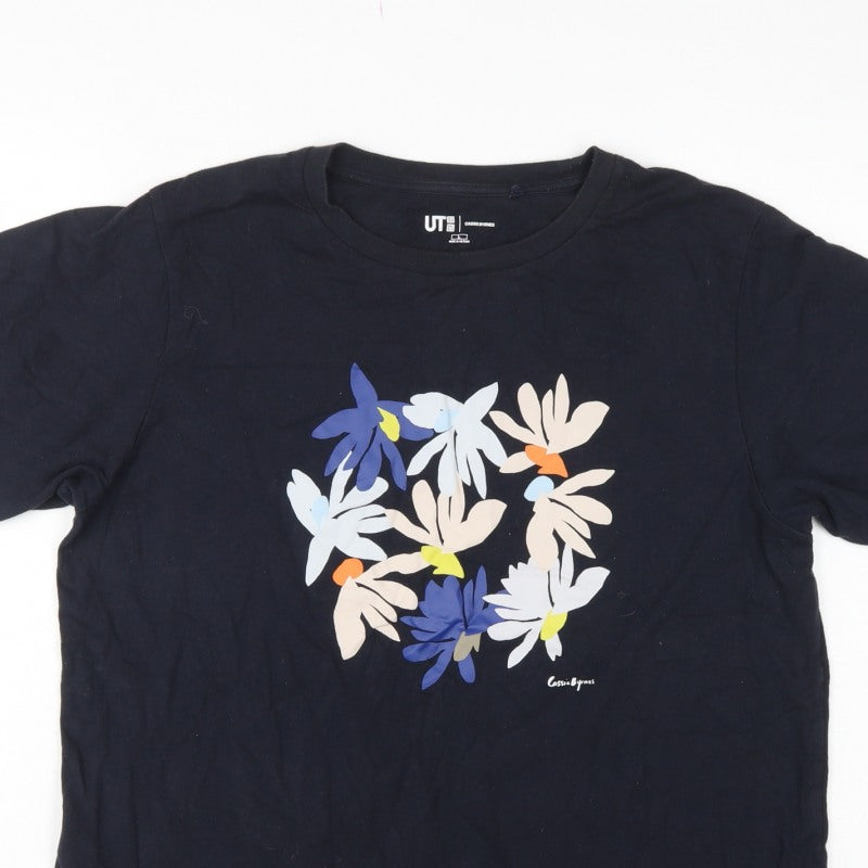Uniqlo UT Women Black L Cassie Byrnes Floral Cotton Graphic T-Shirt