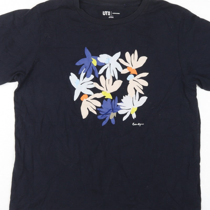 Uniqlo UT Women Black L Cassie Byrnes Floral Cotton Graphic T-Shirt