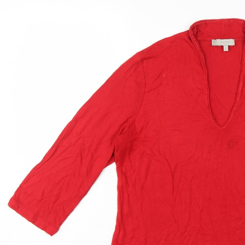 Hobbs Women Red L V-Neck 3/4 Flared Sleeve Jersey Top