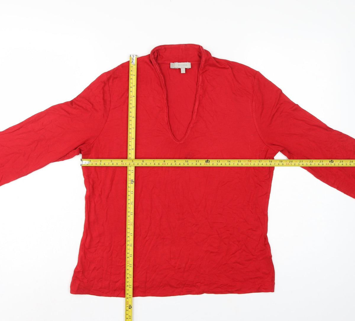 Hobbs Women Red L V-Neck 3/4 Flared Sleeve Jersey Top