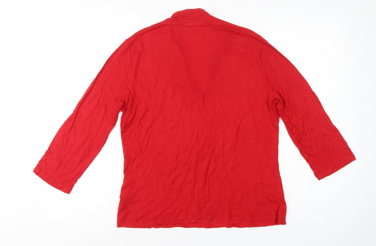 Hobbs Women Red L V-Neck 3/4 Flared Sleeve Jersey Top